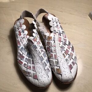 Rieker Sina, white, multi woven leather slingback., size 8.5